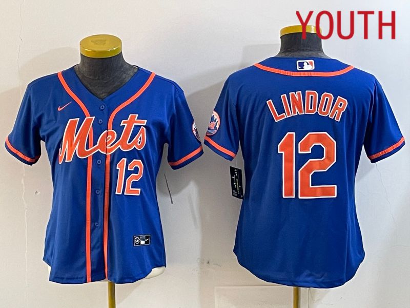 Youth New York Mets #12 Lindor Blue Game 2024 Nike MLB Jersey style 1218->youth mlb jersey->Youth Jersey
